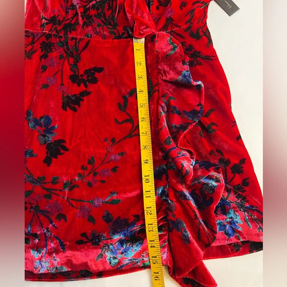 House of Harlow 1960 Revolve Red Floral Velvet Wrap Dress Holiday Party Wedding - Picture 11 of 16